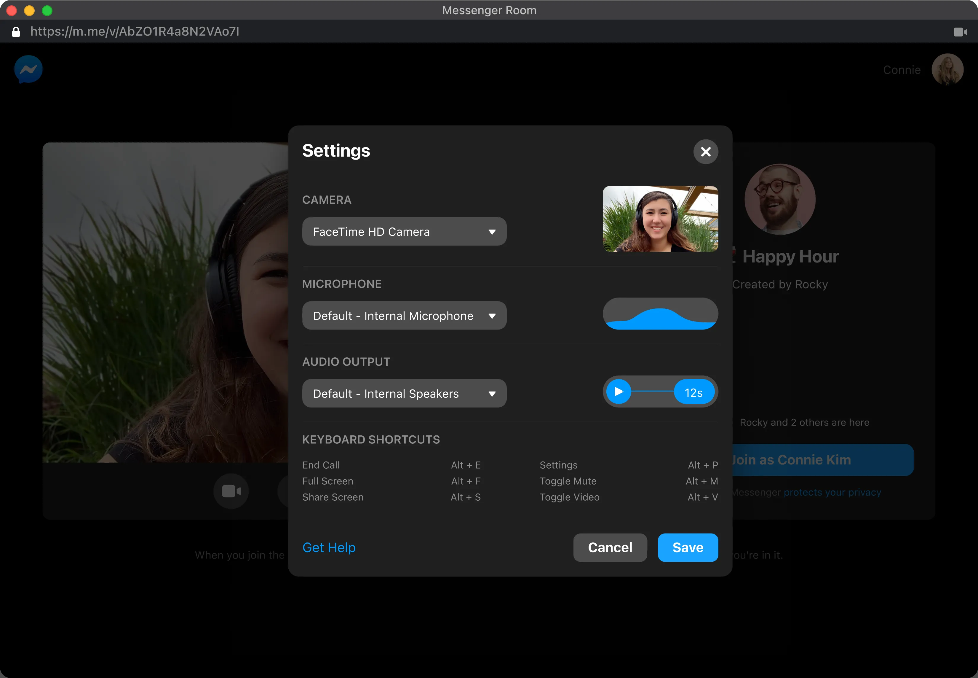 Device settings panel